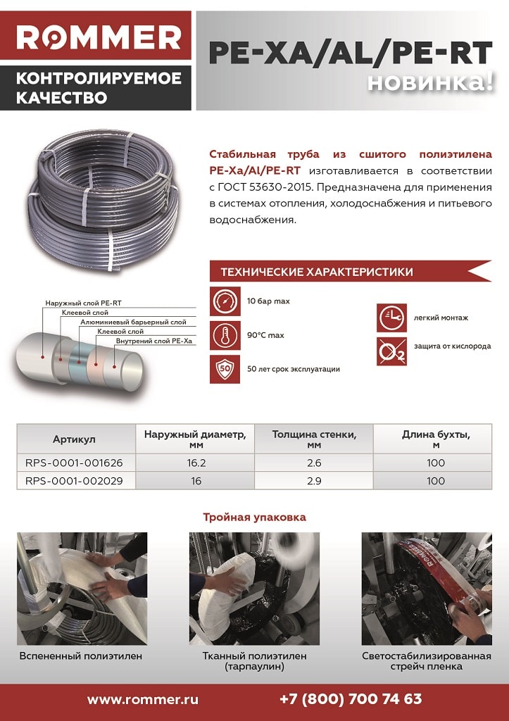 Трубы стабильные ROMMER PE-Xa/Al/PE-RT - Листовка